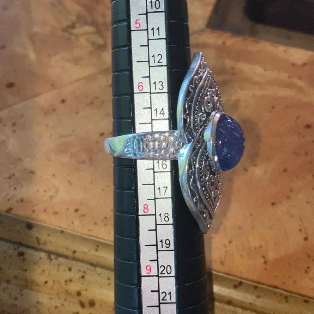 Natural Tanzanite Sterling Silver Cocktail Ring Size 7